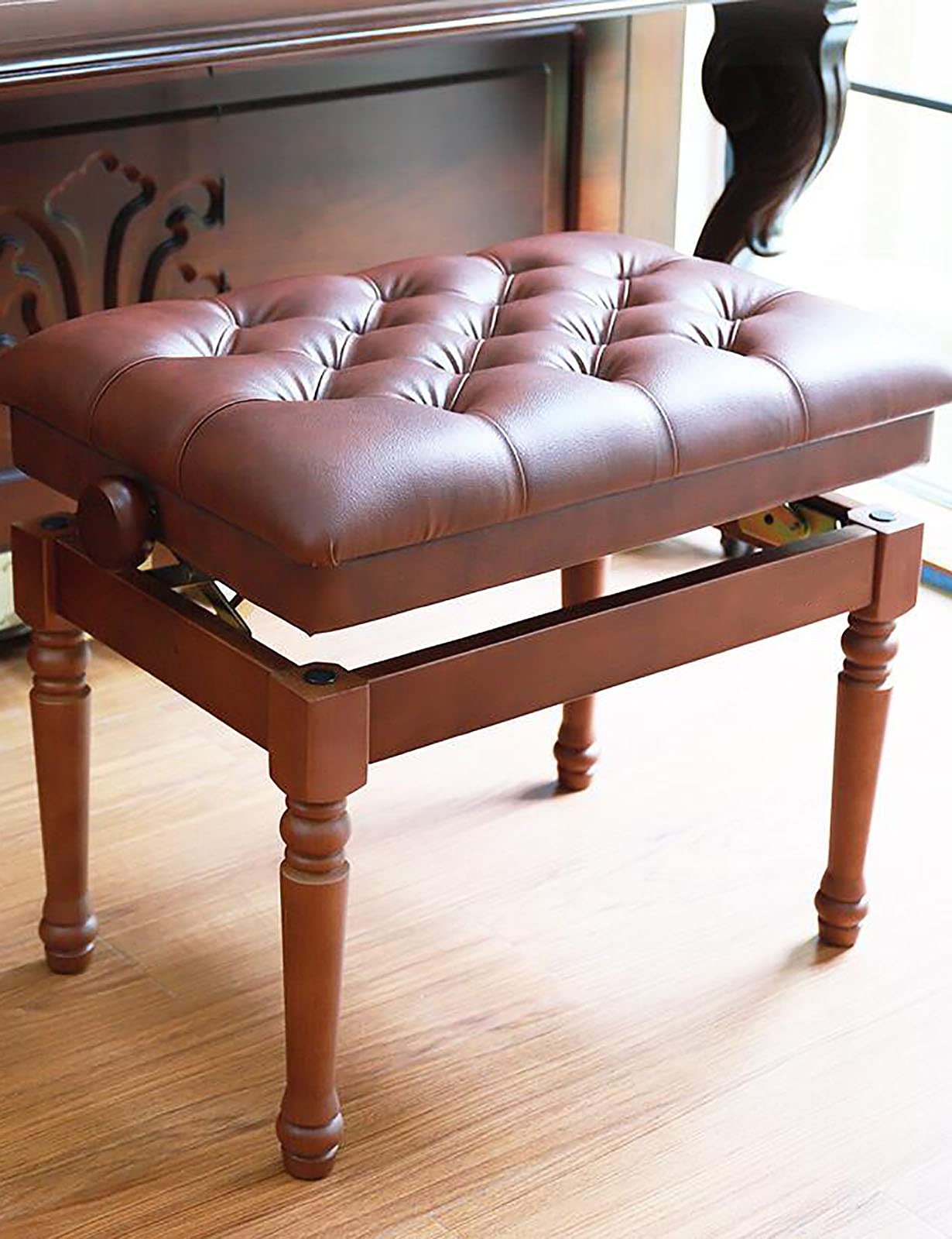 Sofa Bench Stool - Modern Leather Piano Bench for Keyboard Vanity | Walnut Finish, Adjustable Height | Stylish & Versatile Design for Home & Studio Use,Walnut