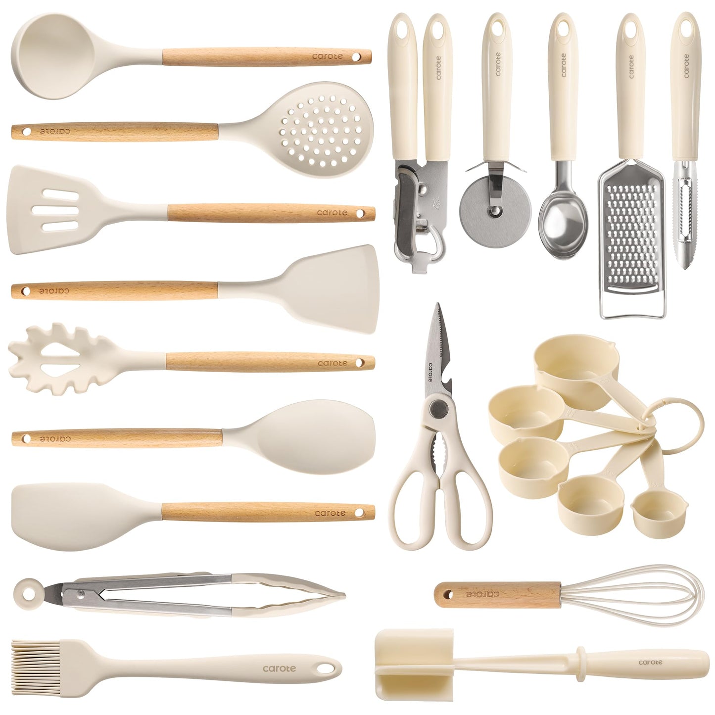 CAROTE 22pcs Silicone Cooking Utensils Set, 446°F Heat Resistant Kitchen Utensils Gadgets Set, Spatula, Turner, Whisk, Tongs