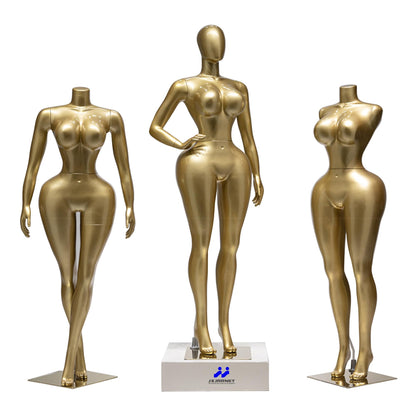 Jxjarnet Luxury Gold Electroplated Female Mannequin, High-End Hourglass Curvy Dress Form with Ultra-Thin Waist & Large Hips, Posable Full Body Display for Boutique(Crossed-No Head,Both Hips)