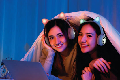 LEXiBOOK - 2-in-1 Wireless Rechargeable Headphones with Lights - Stereo Sound, Wireless Wired, Foldable, Adjustable, LED Lights - HPBTKT