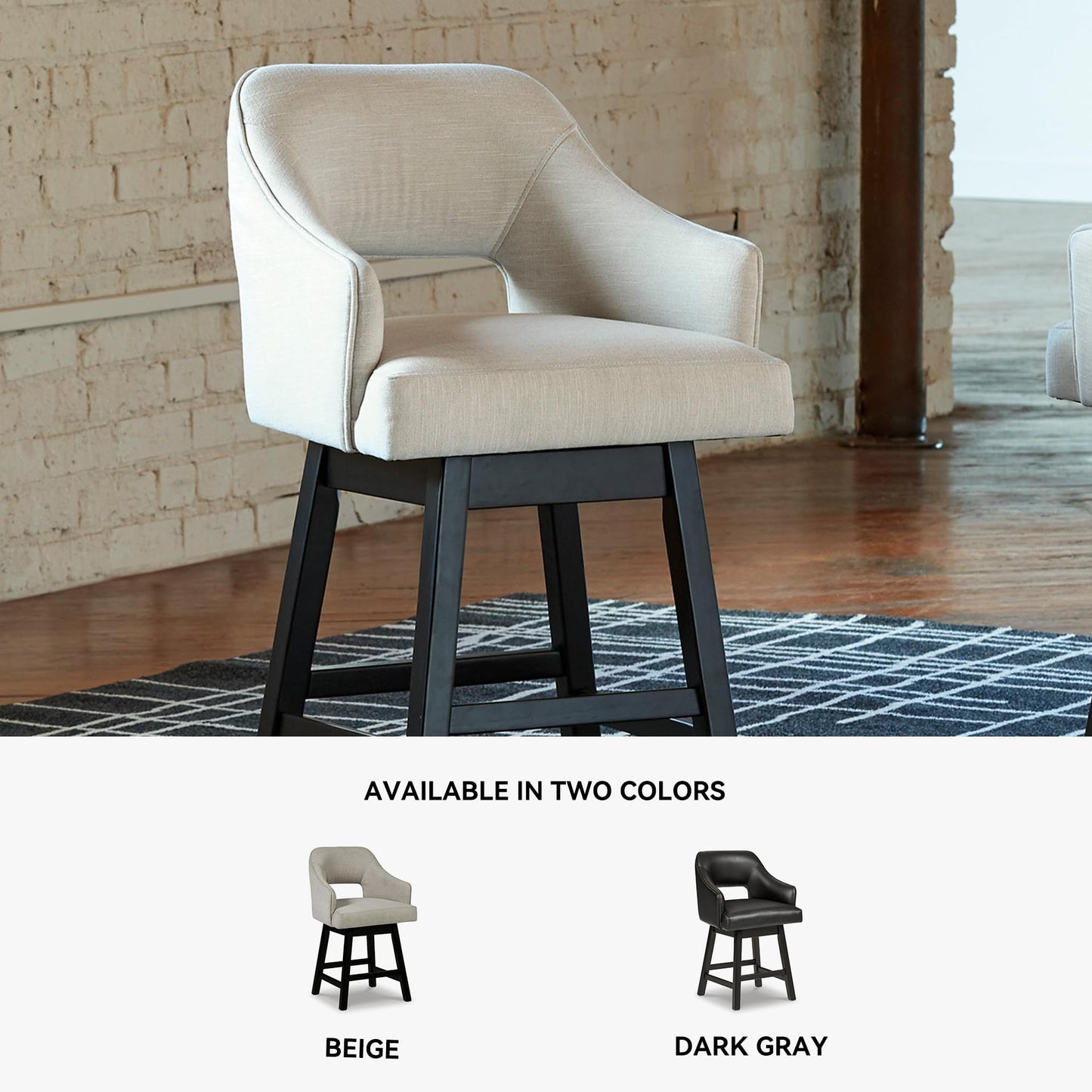 Signature Design by Ashley Tallenger 25" Upholstered Swivel Counter Height Bar Stool, 2 Count, Beige & Dark Brown