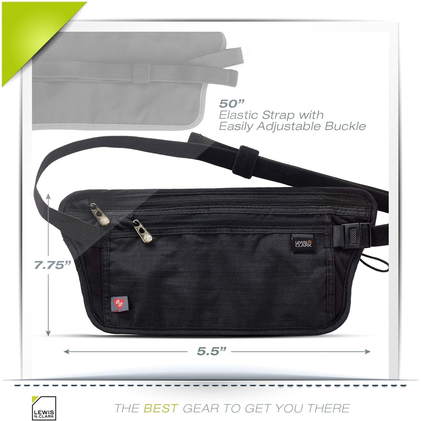 Lewis N. Clark RFID Blocking Money Belt Travel Pouch Waist Stash + Credit Card, Id, Passport Holder for Women & Men, Black, One Size