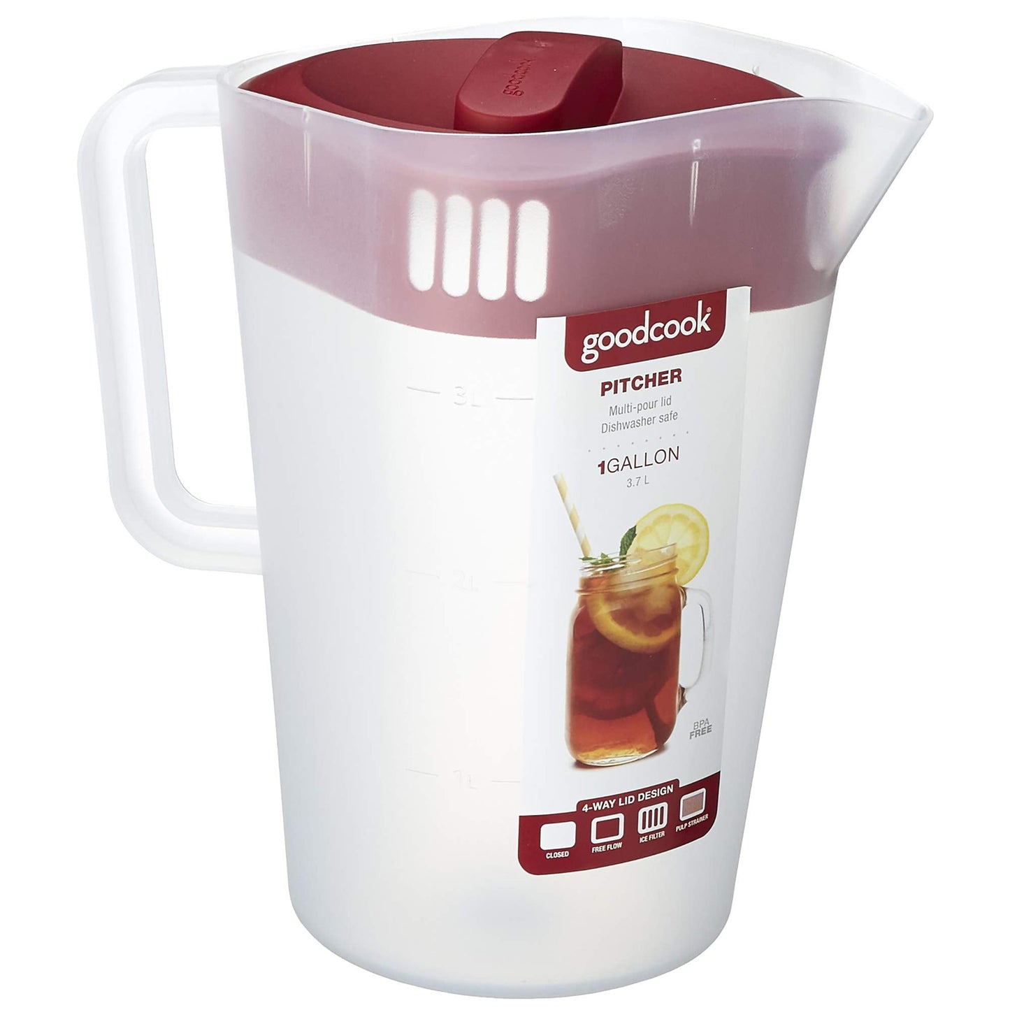 GoodCook 1 Gallon Pitcher with 4 Way Lid, Made Without BPA, Clear