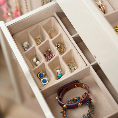 Hives & Honey Meadow Standing Jewelry Armoire Cabinet, Jewelry Storage Organizer with Top Flip Mirror, 2 Doors, 7 Drawers, Jewelry Chest, Jewelry Box for Necklace, Earring, Bracelet, Taupe