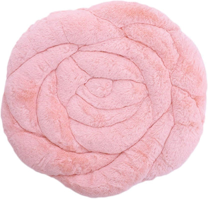 Chic Rose Flower Chair Pad, Soft Faux Fur Cushion for Dining Chairs, No Slip Floor Pillow, Home Decor, Pink