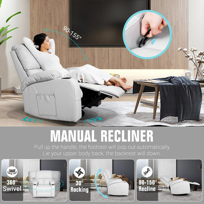 LAFWELL Rocking Recliner Chair, Massage Rocker Recliner Chair with Vibration Massage and Heat, 360° Swivel Recliner Chairs, Living Room, Bedroom, Nursery, RV, Grey