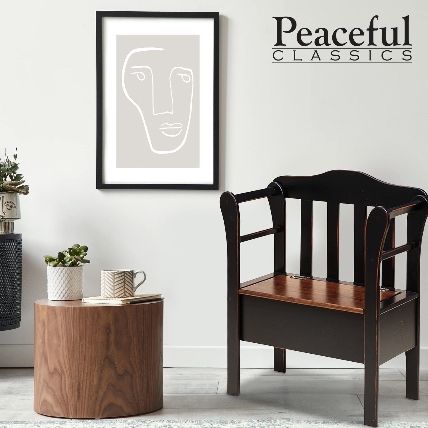 Peaceful Classics Bench with Storage - Small Wooden Storage Bench for Entryway, Hallway, Mudroom, Farmhouse, Bedroom, & Living Room, Amish Handmade Furniture Storage Organizer, Black
