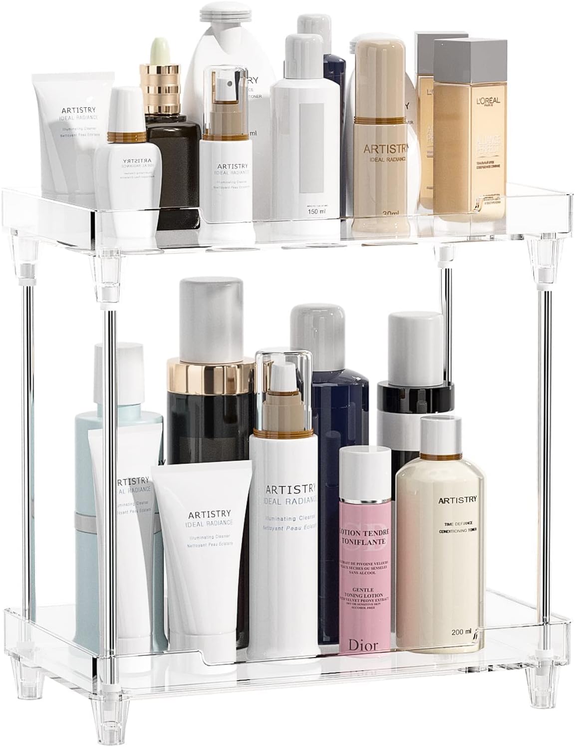 Multi-Functional Bathroom Organizer Countertop for Makeup, Skincare, and More, Acrylic 2-Tier Vanity Tray