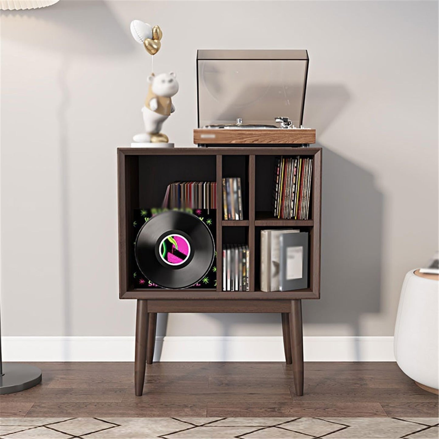 LIAN16PENG CD Rack Retro Vinyl Record Cabinet Magazine Storage Bookcase Wooden Sofa Sideboard Disc Rack