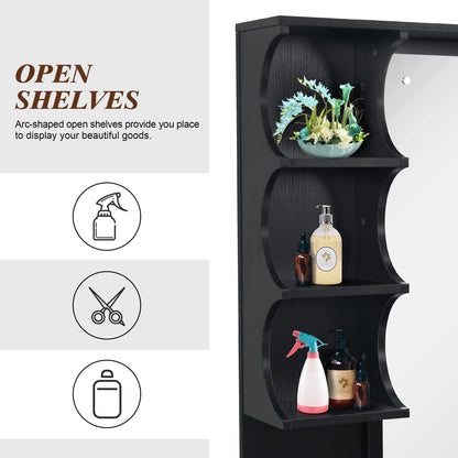 BarberPub Backwash Shampoo Bowl Cabinet, Wall Mount Station with Mirror, Storage Cabinet with Drawers & Shelf Salon Equipment 3141 (Black)