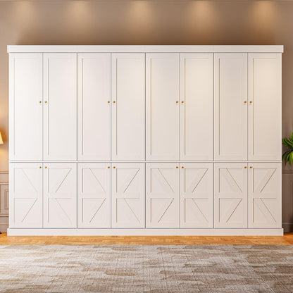 ivaniti 70.8" Tall Farmhouse Kitchen Pantry Cabinet with Doors, Modular Storage Cabinet with 4-Tier Adjustable Shelves, White, Wooden Hutch for Kitchen, Living Room, Set of 4