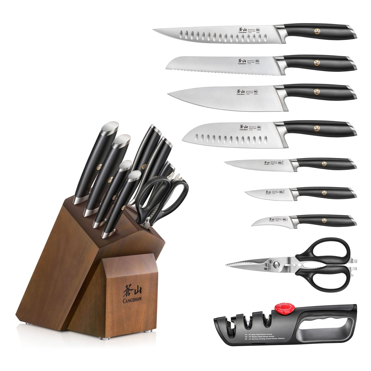 Cangshan L Series 10-Piece Knife Block Set, Forged German Steel, Black, 1027440