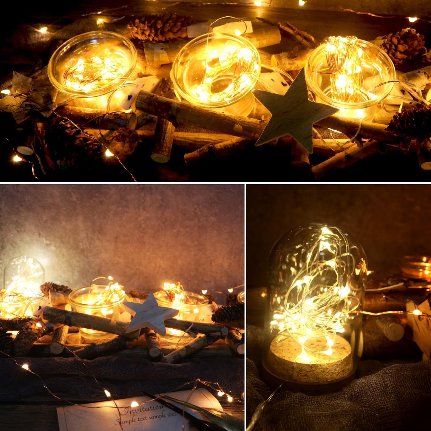 OakHaomie 6 Pack 10ft LED Starry String Lights, 30 Micro LEDs on Silvery Copper Wire, Warm White