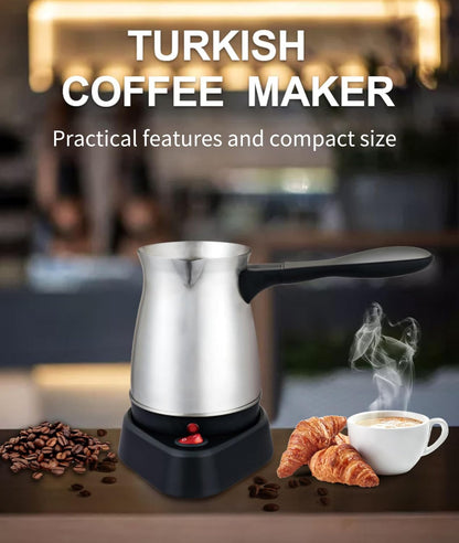 Electric Turkish Coffee Maker, 600ml Stainless Steel Pot, 5 to 6 Cup Capacity, Ergonomic Handle