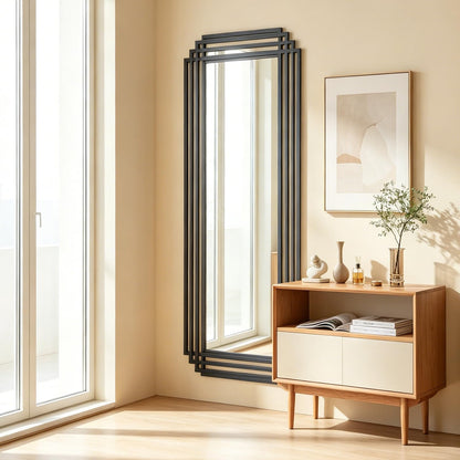DAOYIJIAJU Geometric Full Length Mirror, 67"x26" Large Rectangle Aesthetic Mirror with Metal Frame, Art Deco Wall Mirrors for Living Room Entryway Hallway Cloakroom, Horizontal or Vertical Hanging