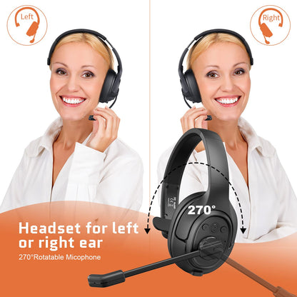 EKSA Noise Cancelling Trucker Bluetooth Headset with Microphone Wireless AI-Powered ENC Headphones, 99ft Long Range, 30H of Talk Time, All-Day Comfort On Ear Headsets Mute Button