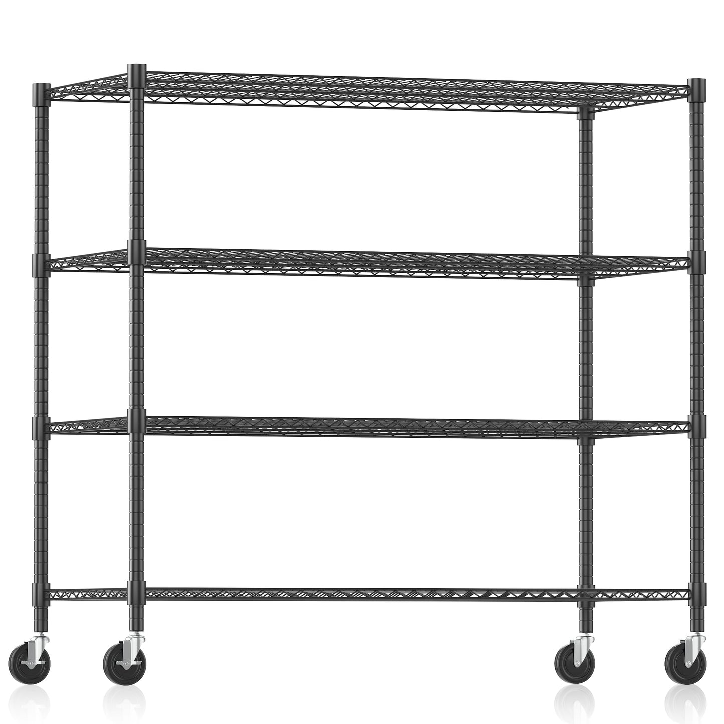 Himimi Storage Shelves 60" W Wire Shelving with Wheels 2600LBS Heavy Duty Metal Shelves for Storage, 4-Tier Adjustable Wire Rack Shelving Garage Shelving Kitchen Storage Shelves 24" Dx60 Wx72H, Black