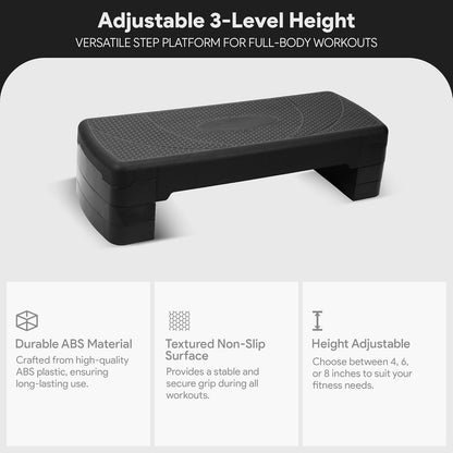 BalanceFrom Aerobic Step Platform Trainer with Adjustable 3-Level Risers, 400 Pound Weight Capacity – Non-Slip Exercise Stepper for Cardio, Strength, and Fitness Workouts at Home or Gym