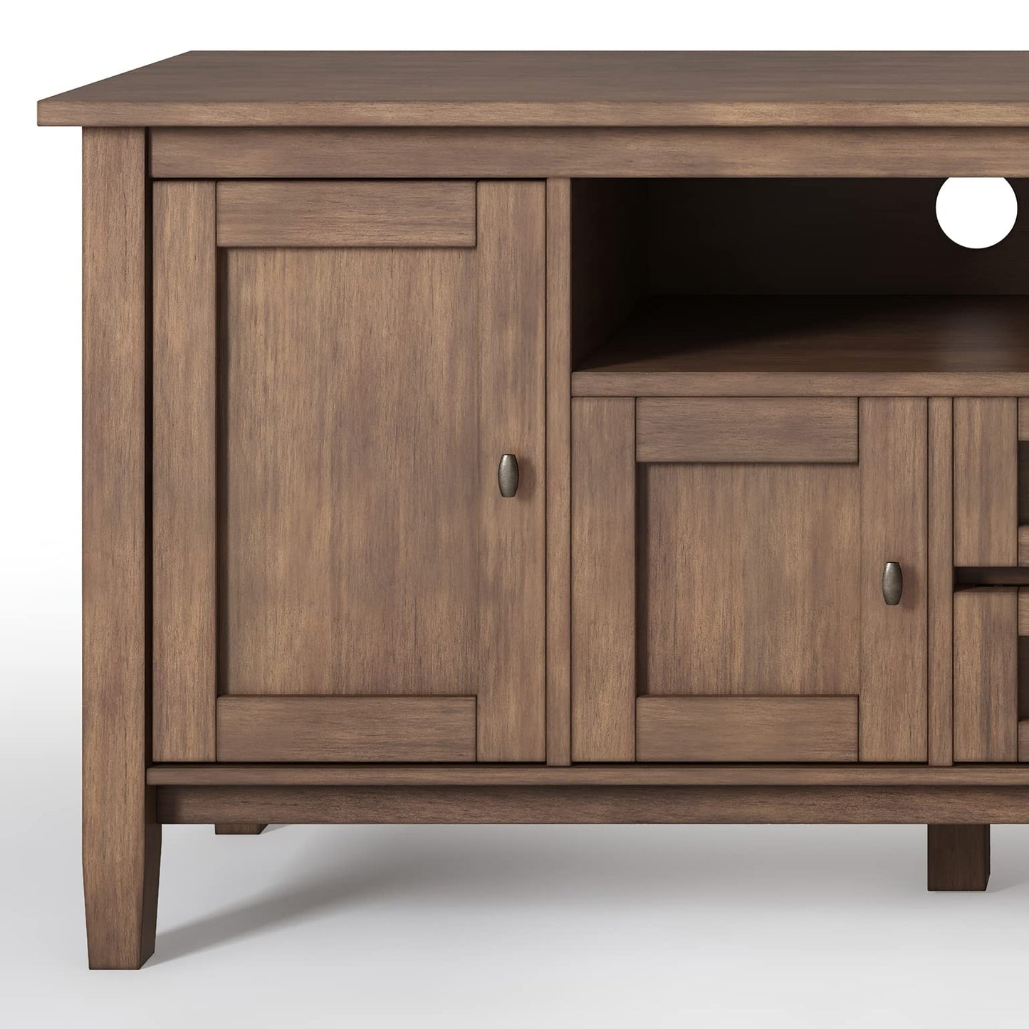 SIMPLIHOME Warm Shaker TV Stand - 72 inch Wide Solid Wood Media Console in Rustic Natural Aged Brown, Transitional Entertainment Center for Living Room for TVs up to 80 Inches with Cable Management