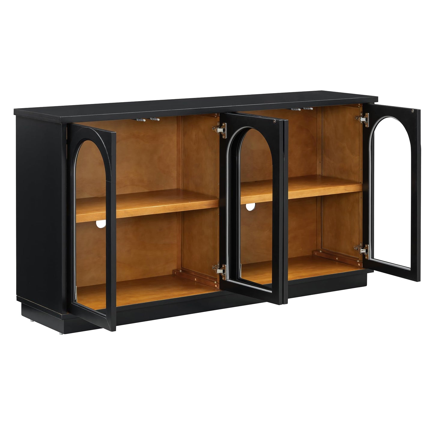 Merax 4-Door Large Storage Buffet Cabinet with Arched Glass Doors and Adjustable Shelves for Kitchen, Dining Room and Living Room