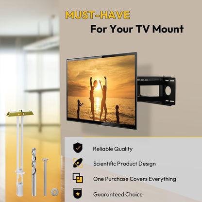 Steel Stud TV Mounting Kit – Heavy-Duty Metal Stud TV Mount Kit for Tilt & Low-Profile TVs, Includes 6 Drywall Anchors (1/4”-20), Bolts, Steel Drill Bit & Mounting Hardware