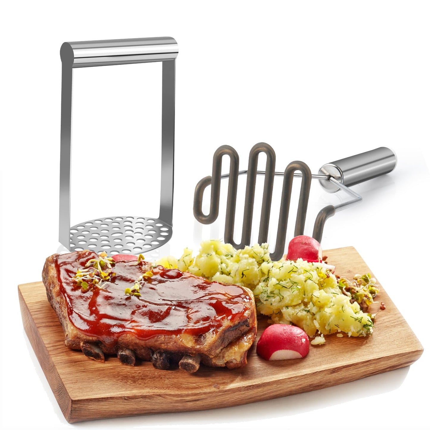 VOOVAO 2Pcs Wide Potato Smasher,Mashed Potato Masher,Stainless Steel Masher Kitchen Tool for Bean,Vegetable,Food,Fruit,Salad
