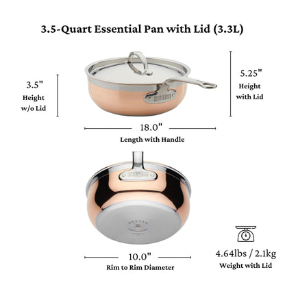 Hestan - CopperBond Collection - 100% Pure Copper Essential Pan, Induction Cooktop Compatible, 3.5 Quart