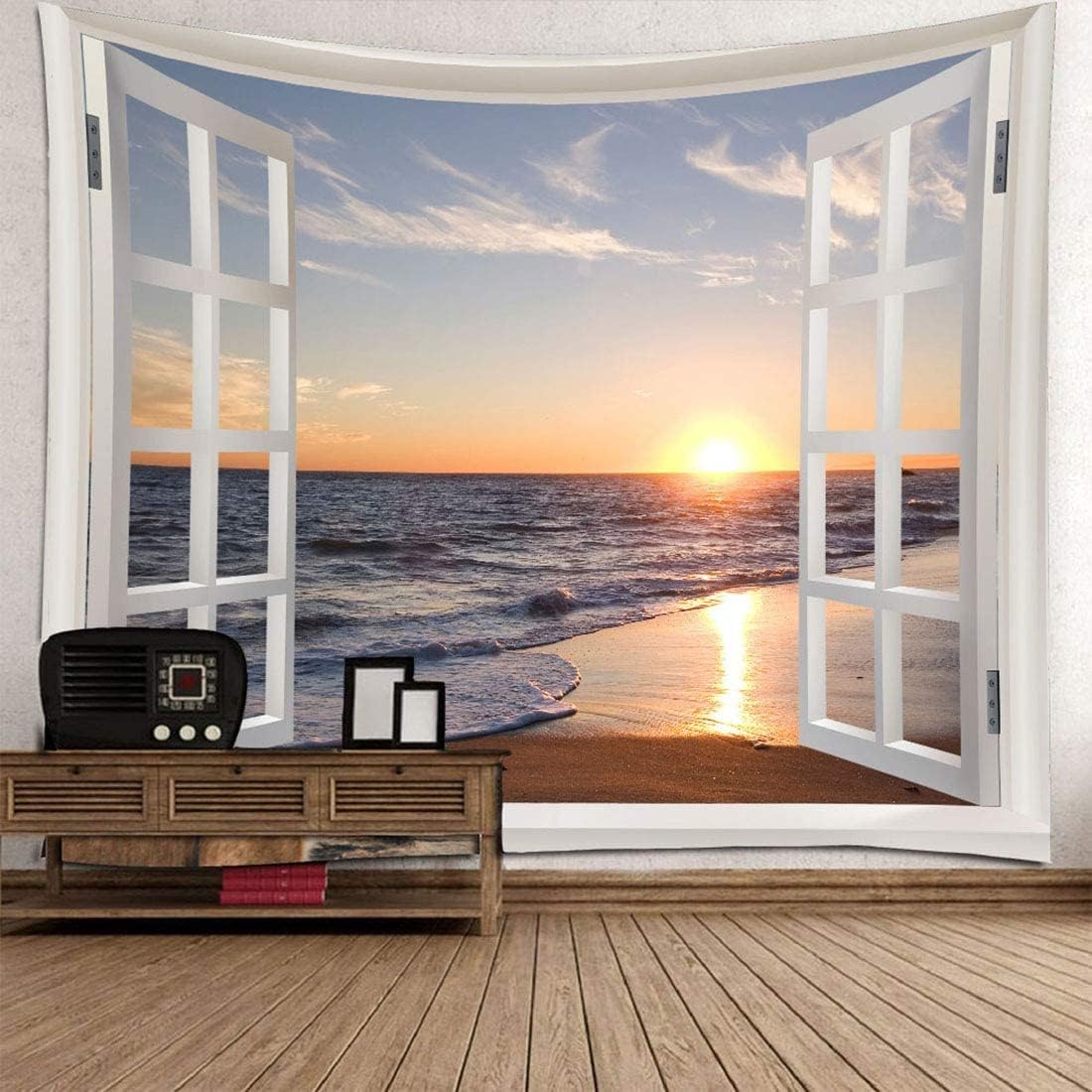 Homiest 3D Tapestry Wall Hanging 60x80 Inches, Ocean Sunset Beach Landscape Tapestry for Living Room Bedroom Decor