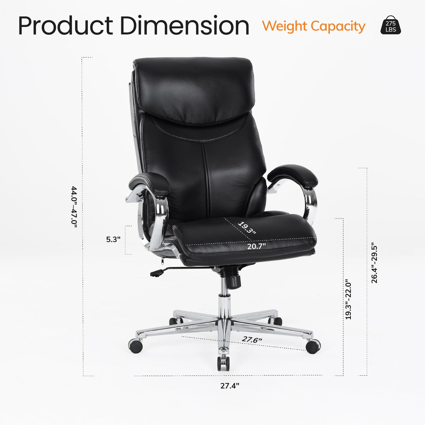 COLAMY High Back Executive Office Chair, PU Leather Computer Desk Chair with Extra Thick Padded Seat Cushion, Quiet Rubber Rolling Casters and Adjustable Tilt Tension for Home Workspace,Black