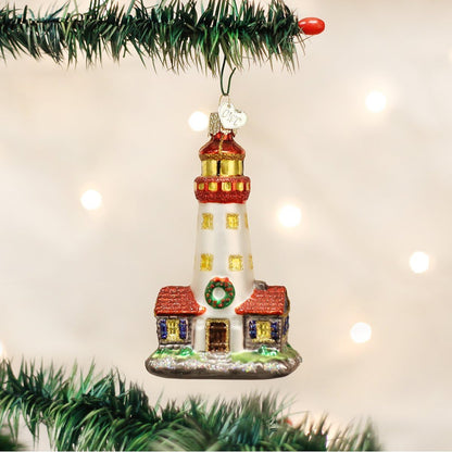 Old World Christmas Collection Glass Blown Lighthouse Ornament for Christmas Tree