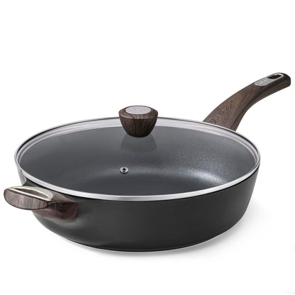 SENSARTE Nonstick Frying Pan Skillet with Lid, 13.3 Inch Large Deep Frying Pan, 6 Qt Non Stick Saute Pan with Cover, Induction Pan, Healthy Non Toxic Cooking Pan with Helper Handle, PFOA PFOS Free