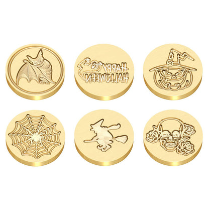 Yoption 6 Pcs Wax Seal Stamp Set, Halloween Sealing Wax Stamps Kit, Wooden Handle with Brass Head for Halloween Invitation Gift Cards