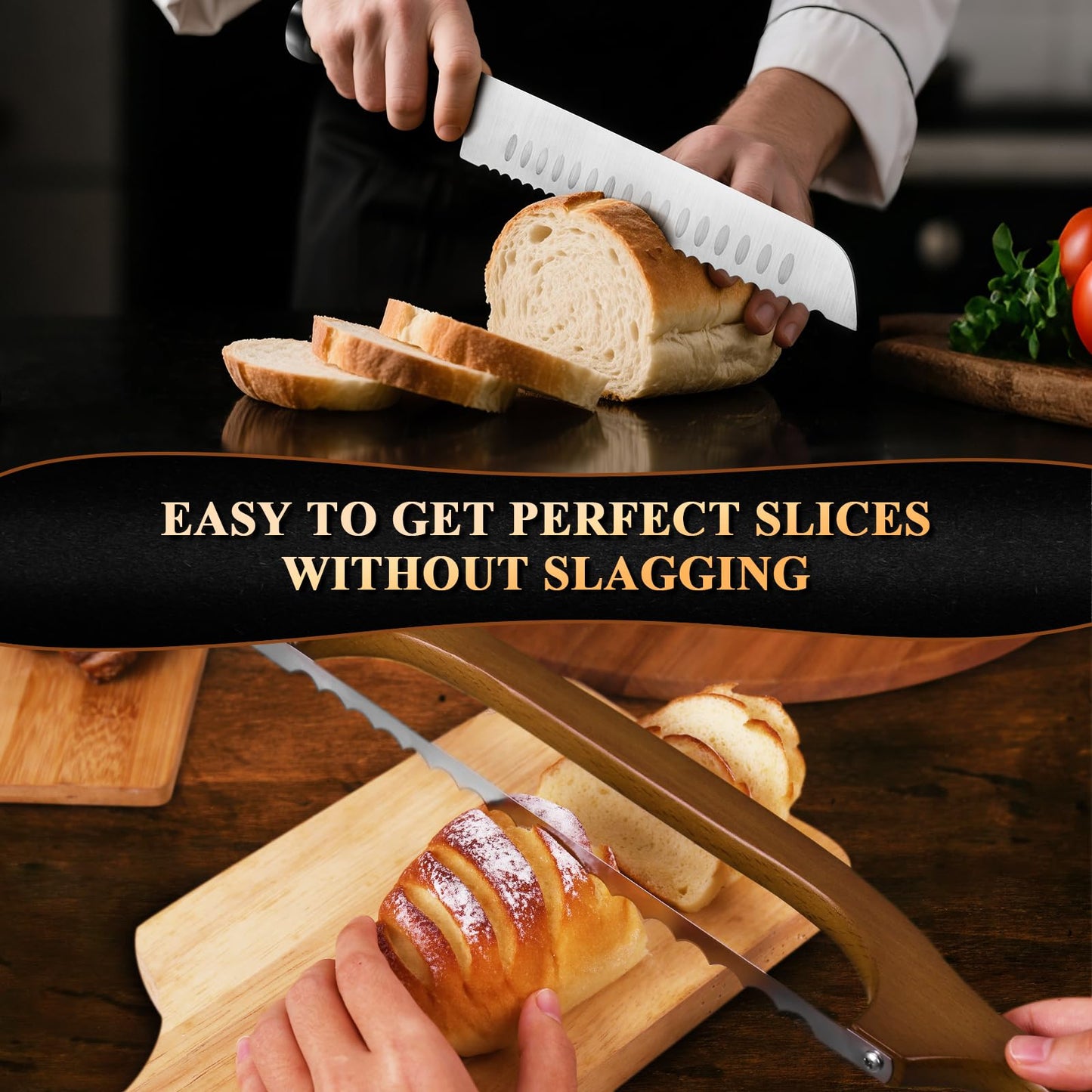 SeLucky 2 Pack Sourdough Bread Knife for Homemade Bread, Serrated Bread Cutter Ergo-Safe Engineering Anti-Stick Bread Bow Knife for Sourdough, Baguettes, Cakes