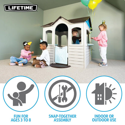 Lifetime Indoor Outdoor Kids Playhouse, Two Store Windows & Farm‑Style Half Doors, Spacious Interior, Easy Snap Together No Tools Assembly, Durable Low‑Maintenance Construction for Ages 3–8