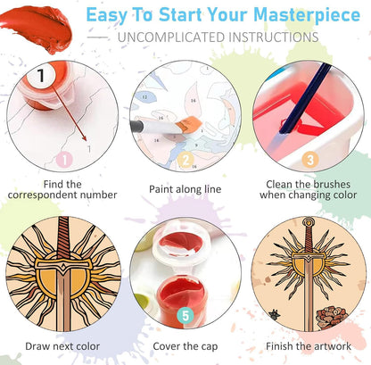 igoodom 6 Pack Paint by Numbers for Adults, 25x35cm DIY Acrylic Canvas Painting Kit, Sun and Moon Star Paint by Number Set for Beginners & Home Wall Decor