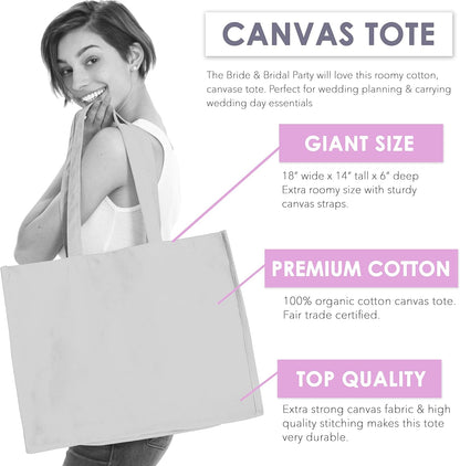 Giant Canvas Bride Tote Bag - 18" x 14" Diamond Motif Rhinestone Totes for Bridal Shower Gifts and Wedding Accessories