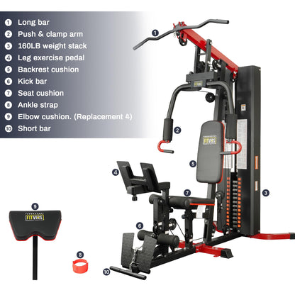 Fitvids Multifunctional Home Gym Equipment with 160 lbs Weight Stack, Full Body Workout Weight Machine with Mat, Strength Training Exercise Equipment with Pulley System & Leg Press, All-in-One Workout