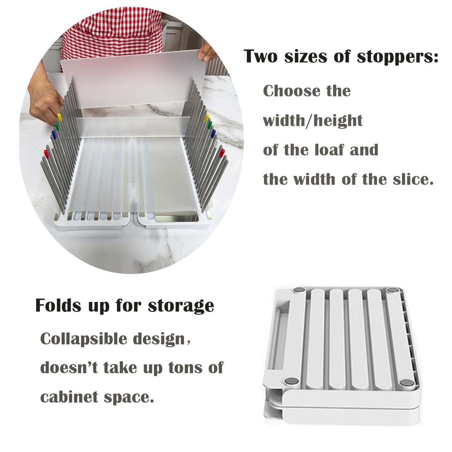 Stainless Steel Bread Slicer for Homemade Bread, Bread Slicing Guide with 20 Liners, 2 Thickness Cutting Guide with Crumb Tray, Bread Loaf Cutter Adjustable Width, for Sourdough, Meats, Deli
