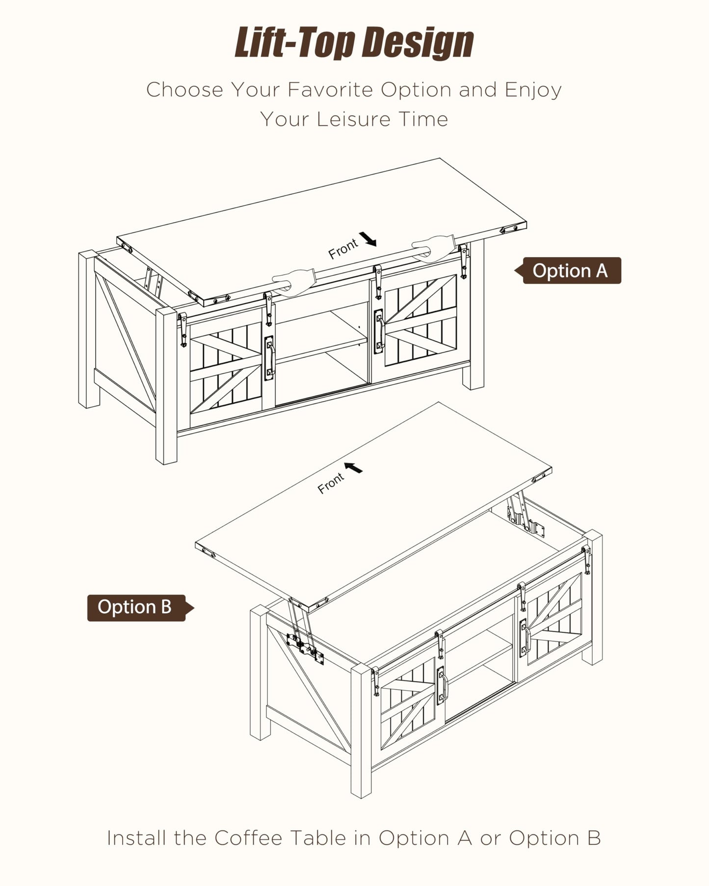 OKD 48" Farmhouse Lift Top Coffee Table with Sliding Barn Door,Rustic Center Table with Hidden Storage Compartment,Lifting Tabletop and Adjustable Shelf for Living Room,Office,Antique White
