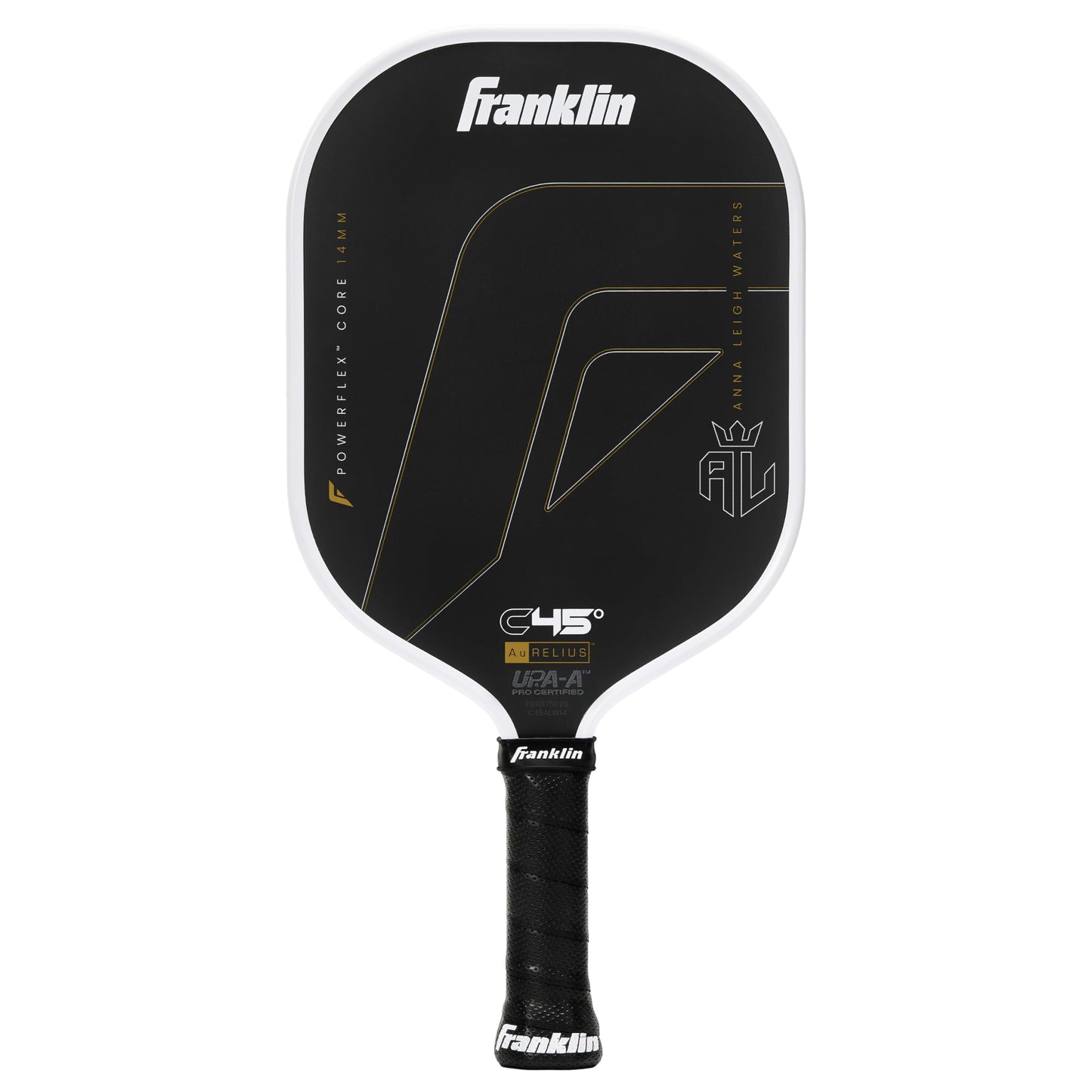 Franklin Sports PRO Pickleball Paddles – C45 Carbon Fiber Series - Official USAP + UPA Approved Pickleball Paddle - Aurelius 14mm Polymer Core - Official Shape of Anna Leigh Waters - Black/White
