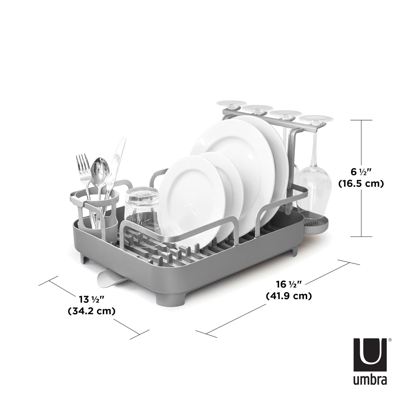 Umbra Holster Dish Rack– Molded Plastic Dish Drying Rack with Drainage Spout, Charcoal