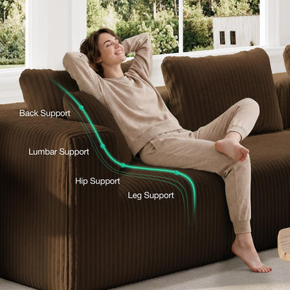 Novilla 106" Modular Sectional Sofa, Modern Cloud Sectional Couch with Smarts Coil® Support, U-Shape Boneless Couch for Living Room Apartments, No Assembly Required, Brown (3 Seat w/ 2 Ottoman)