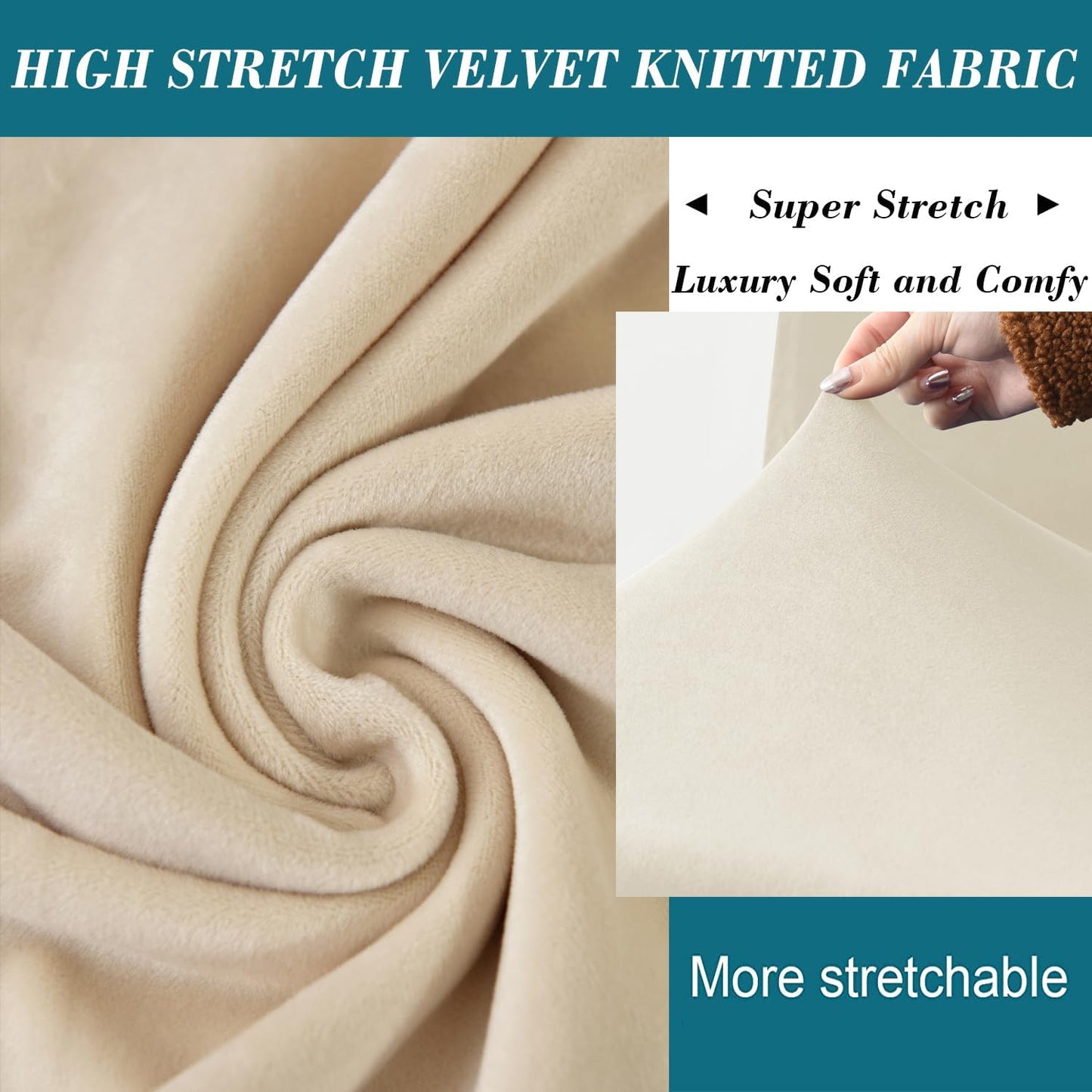 HFCNMY Round Ottoman Cover - Thick Velvet Slipcover with Elastic Bottom - Beige Large