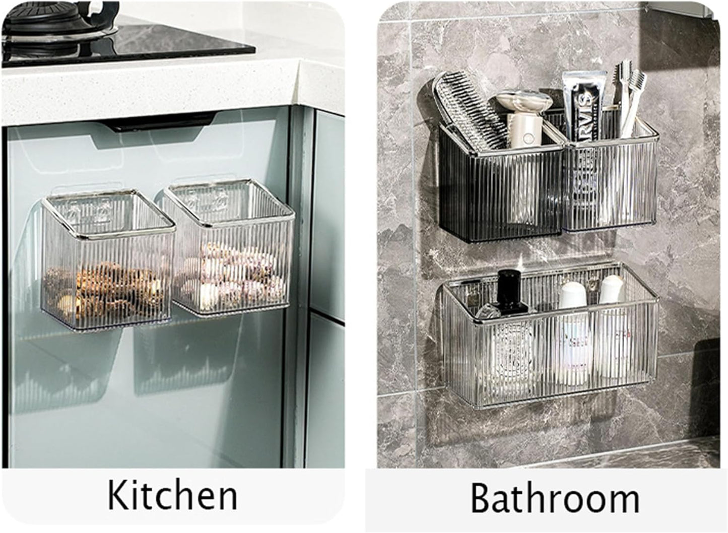 Qushy Floating Shelves Wall Bin Organizer, Adhesive Wall Mounted Plastic Storage for Makeup, Office, Kitchen