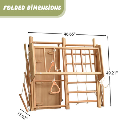 Indoor Playground 8-in-1 Jungle Gym Toddler Climbing Toys with Slides and Play Table Wooden Rock Climbing Ladder with Rope Wall Swing Rings Kids Slides Playset Natural Wood As Shown One Size