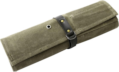 9 Pockets Canvas Chef Knife Roll Bag, Knife Wrap Wallet, Cutlery Knife Pouch Holders for Kitchen Utensils (Army Green)