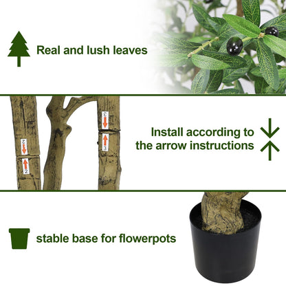 8ft Olive Trees Artificial Indoor Large Faux Olive Tree with Pot, Natural Wood Trunk, Lifelike Fruits & Branches, Fake Plants for Indoor Outdoor Home Office Living Room Floor Decor, 1 Pack