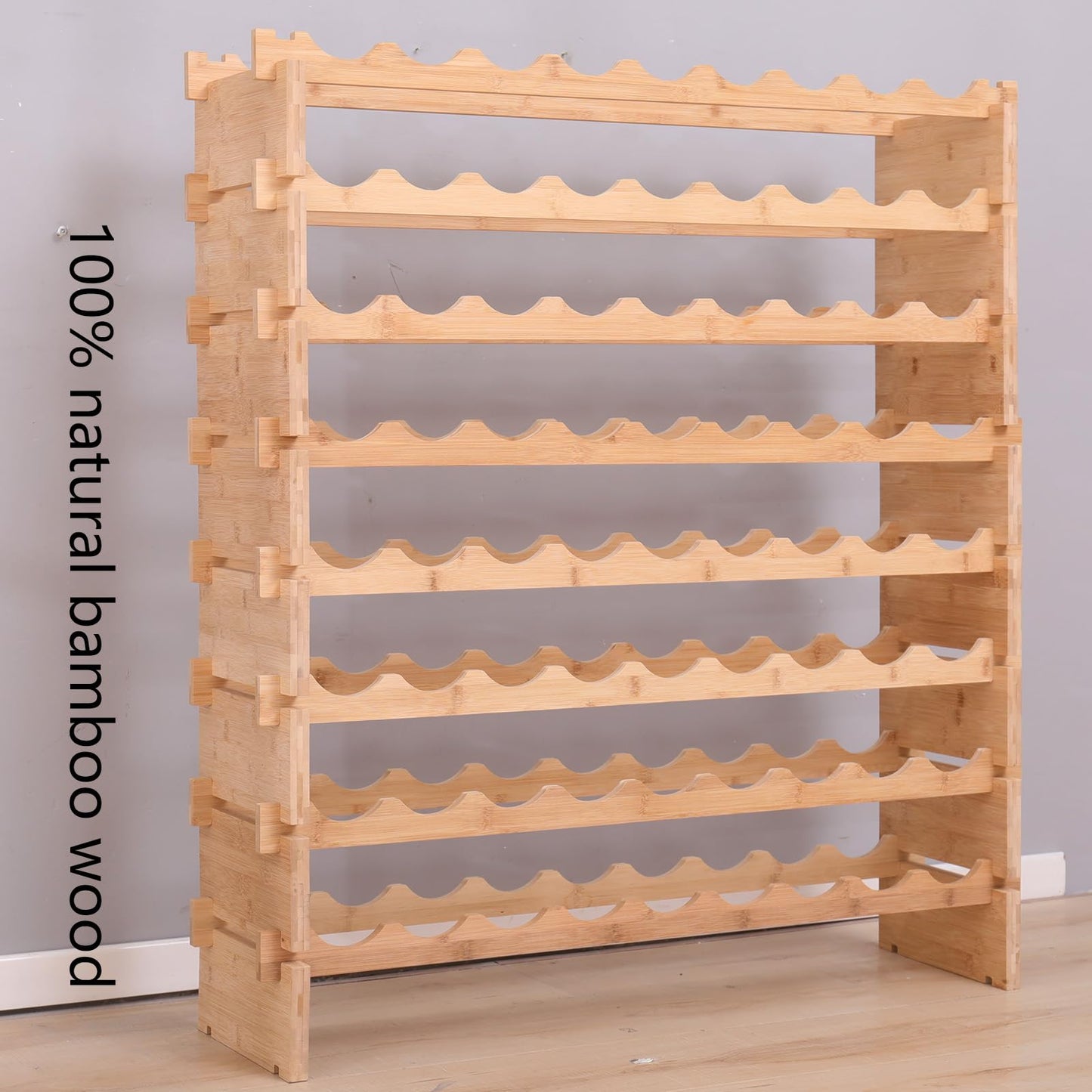 FDHUIJIA 72 Bottle Stackable Storage Modular Wine Rack Cabinet Bamboo freestanding Floor Wine Holder Display Shelves