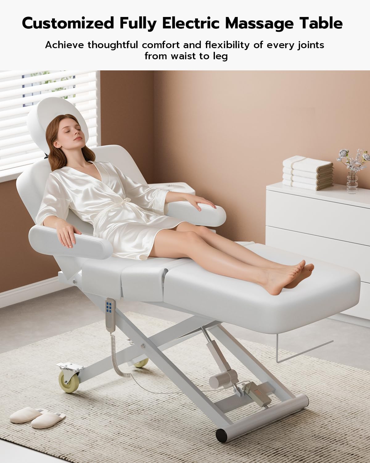 SyyBhb 6.7" Thickened Fully Electric Massage Table Professional for Clients, Customized Angle Adjustable and Electric Lift 3 Motor, Heavy Duty Frame, Exam/Treatment/Spa/Tattoo/Facial, White