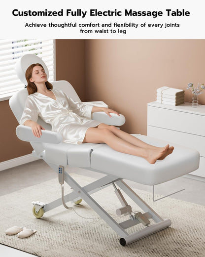 SyyBhb 6.7" Thickened Fully Electric Massage Table Professional for Clients, Customized Angle Adjustable and Electric Lift 3 Motor, Heavy Duty Frame, Exam/Treatment/Spa/Tattoo/Facial, White